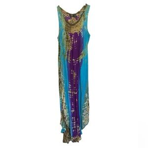 SOL blue/ purple/ green tie dye uneven hem hippie maxi dress